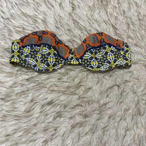 Patterned Bandeau Bikini Top - Orange, Blue, Yellow
